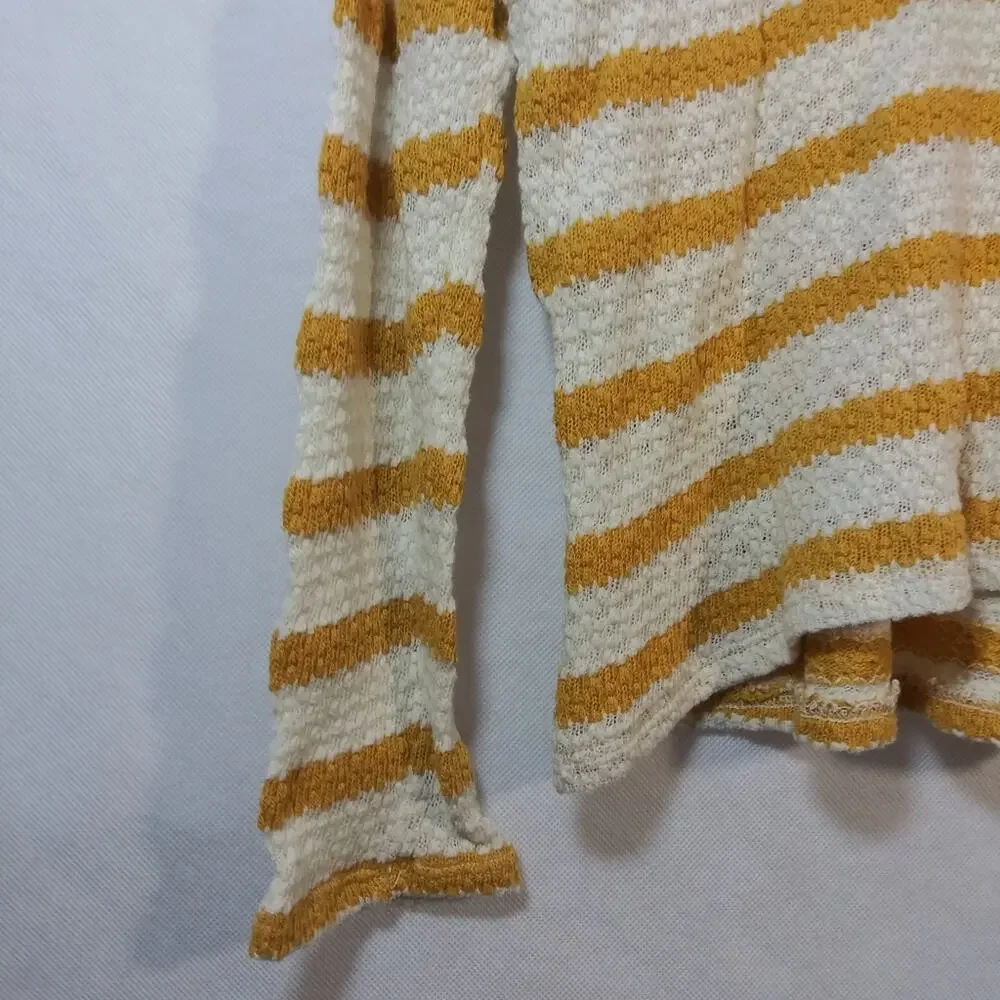 Sadie & Sage Yellow Stripe V Neck Knit Sweater Top Size Small